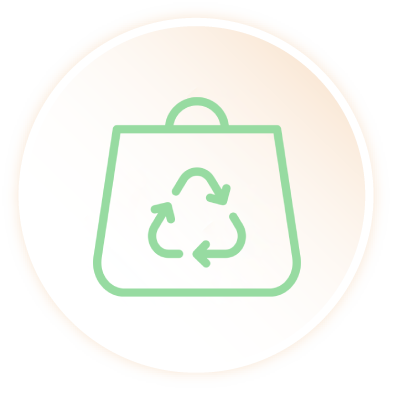 Green shopping bag with recycling logo and white circle background